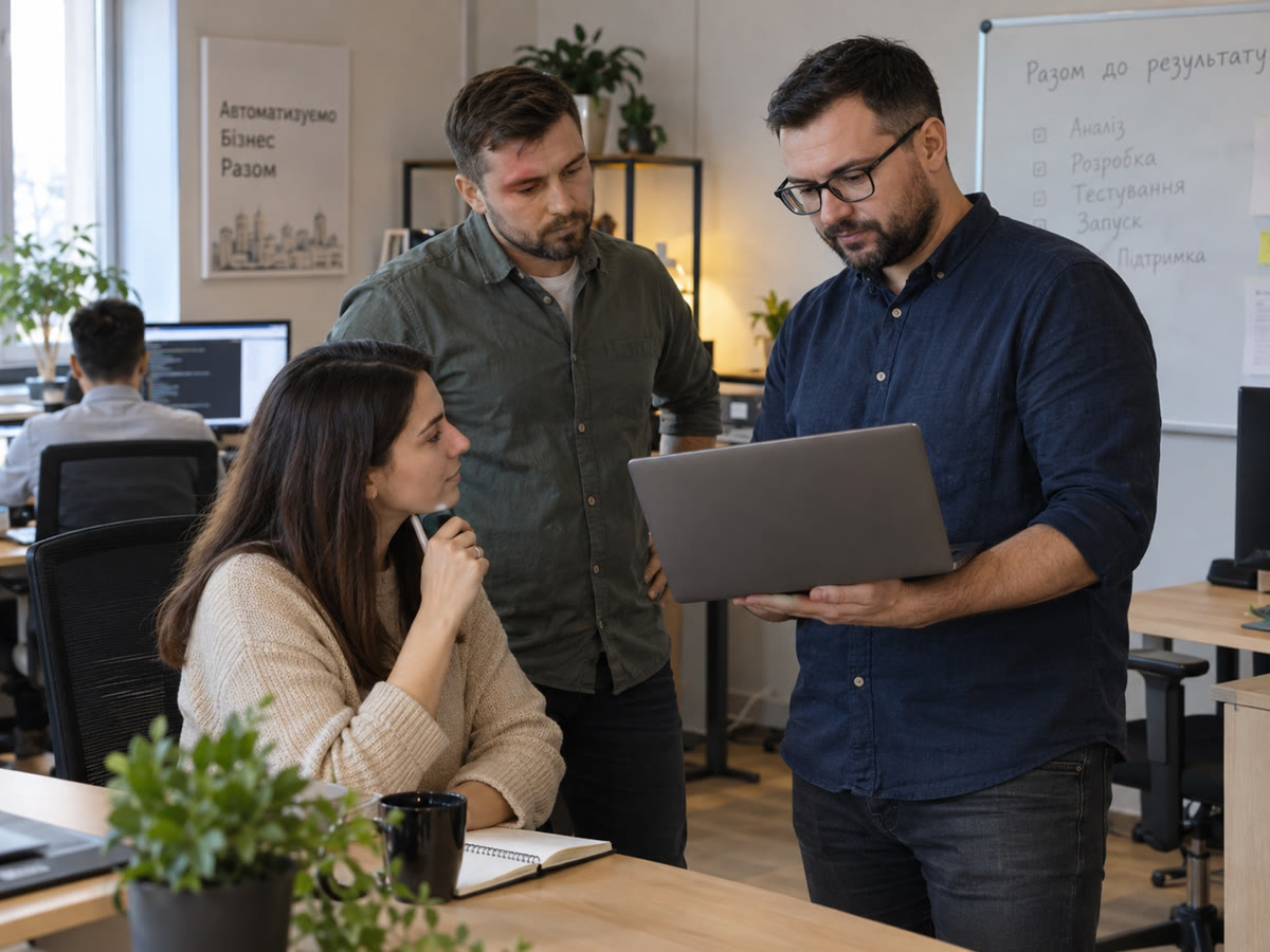 A developer helping office employees